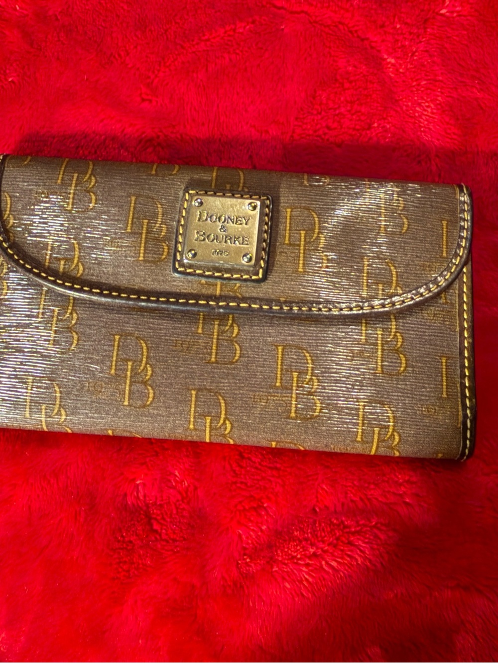 Dooney & Bourke Vintage DB Monogram Trifold Wallet Brown